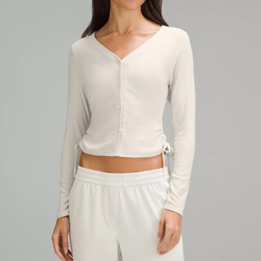 Lululemon side-cinch ribbed button up cardigan 4 bone